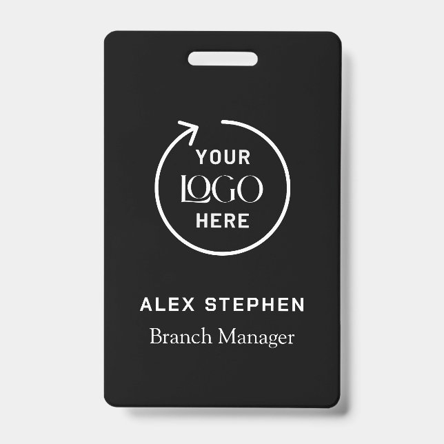 Business Logo ID | Modern Black Employee Staff  Badge (Front)