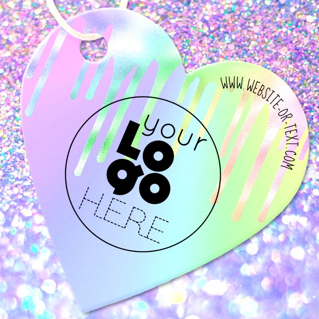 Business Logo Iridescent Drip Heart Shape Hang Tag (Creator Uploaded)
