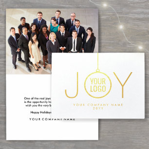 Business Logo JOY Christmas Ornament Holiday Photo Foil Card