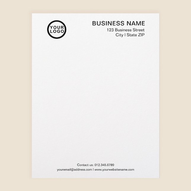 Business Logo Letterhead Template Classic White (Stylishly Personalize with Your Custom Logo, Business Name & Contact Information.)
