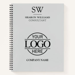 Business Logo Light Grey Monogram Initial Noteb Notebook