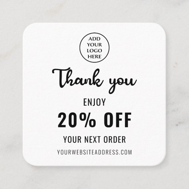 Business Logo Loyalty Black White Elegant QR Code Discount Card (Front)