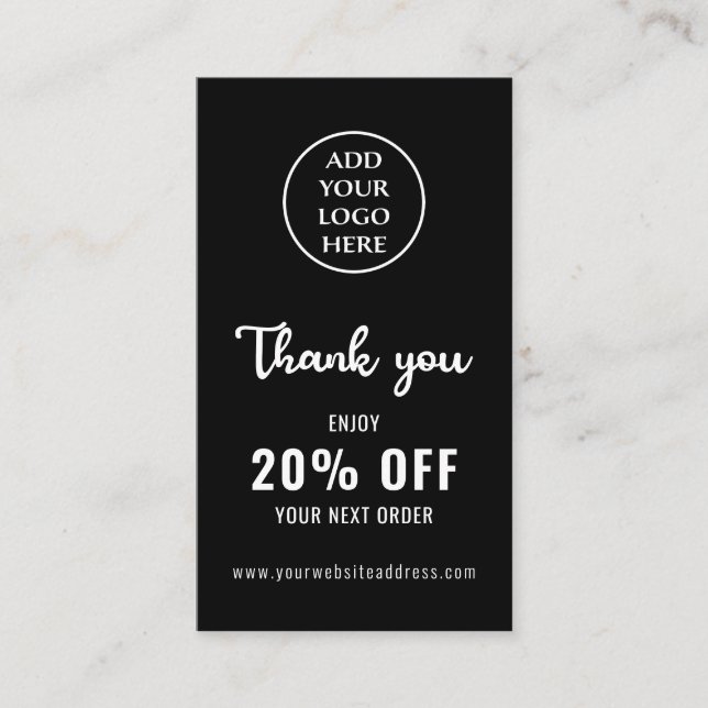 Business Logo Loyalty Black White QR Code Vertical Discount Card (Front)