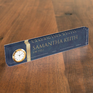 Business Logo Luxury Navy Leather Custom Nameplate