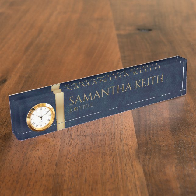 Business Logo Luxury Navy Leather Custom Nameplate (Side)