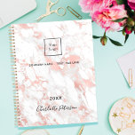 Business logo marble rose gold monogram 2024 planner<br><div class="desc">A stylish,  classic white and rose gold marble background.  Personalize and add your business,  company logo,  a text,  year and personal name.  Black letters.  If you want it without text,  use your back-space key to delete.</div>