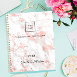 Business logo marble rose gold monogram 2025 planner<br><div class="desc">A stylish,  classic white and rose gold marble background.  Personalize and add your business,  company logo,  a text,  year and personal name.  Black letters.  If you want it without text,  use your back-space key to delete.</div>