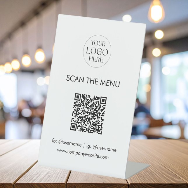 Business Logo Menu QR Code Modern Minimalist Pedestal Sign (In situ)