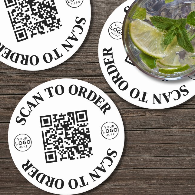 Business Logo Menu Scan To Order QR Code Round Paper Coaster (Business Logo Menu Scan To Order QR Code Round Paper Coaster)