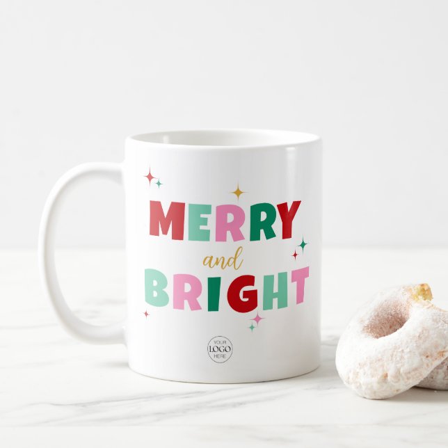 Business Logo Merry & Bright Colourful Typography Coffee Mug (With Donut)