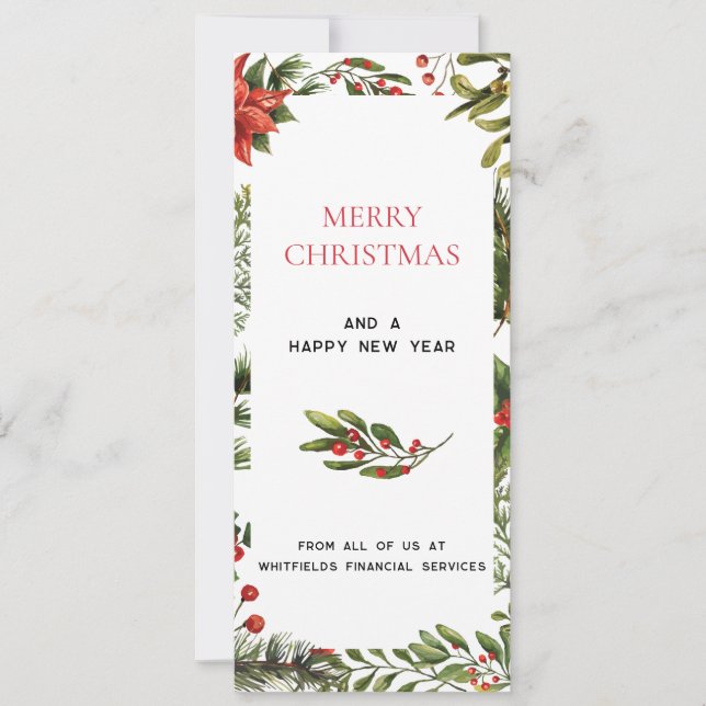 Business Logo Merry Christmas Berries Greetings Card (Front)