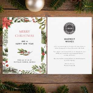 Business Logo Merry Christmas Botanical Greetings Card