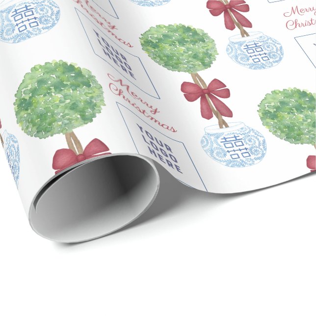 Business Logo Merry Christmas Holidays Customer Wrapping Paper (Roll Corner)