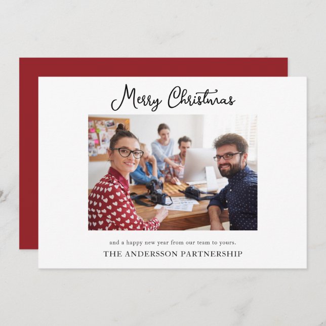 Business Logo Merry Christmas Photo Holiday Card (Front/Back)