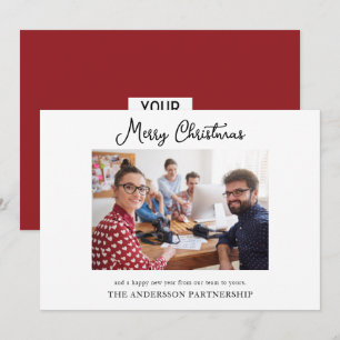 Business Logo Merry Christmas Photo Holiday Card