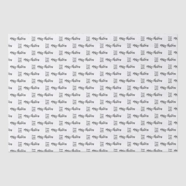 Business Logo Merry Christmas Script Black & White Tissue Paper (Front)