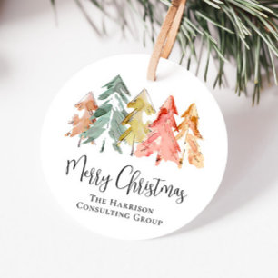 Business Logo Merry Christmas Watercolor Holiday Favour Tags