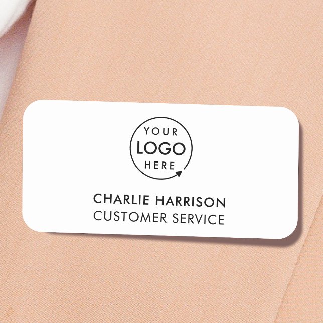 Business Logo | Minimal White Employee Staff Name Tag (Creator Uploaded)
