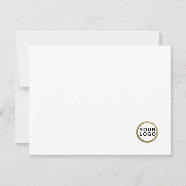 Business Logo Minimal White Flat Note Card (Front)