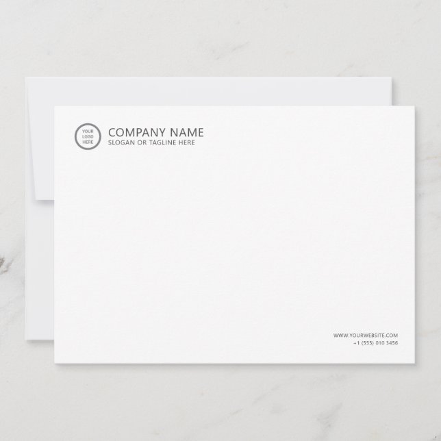 Business Logo Minimal White Professional 5x7 Note Card (Front)