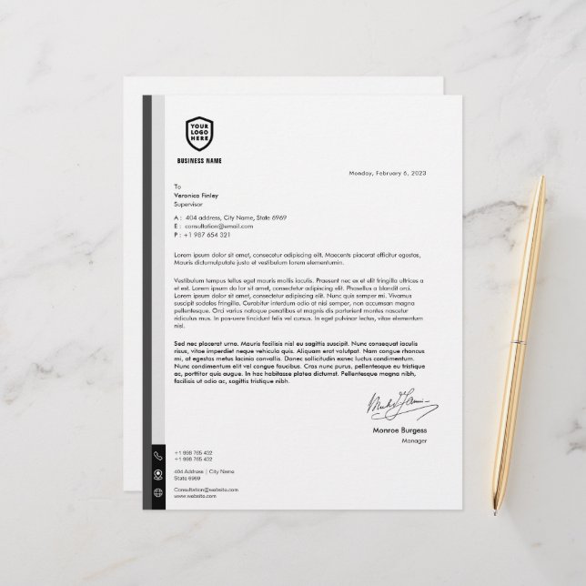 Business Logo | Minimalist Simple Clean Signature Custom Letterhead (Front/Back In Situ)