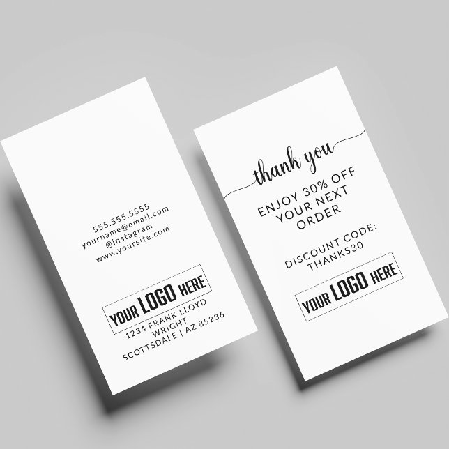 Business Logo Minimalist Sleek Thank You Promotion Discount Card (Creator Uploaded)