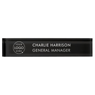 Business Logo Modern Black Company Office Nameplate