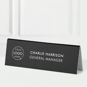 Business Logo   Modern Black Desk Name Plate