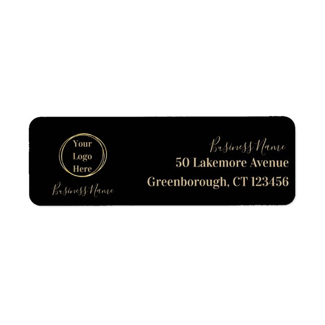 Business Logo Modern Black Gold Return Address Label (Front)