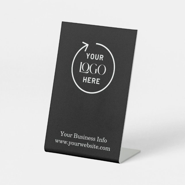 Business Logo | Modern Black Professional Branded  Pedestal Sign (Front)