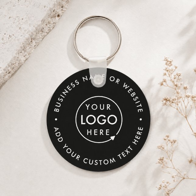 Business Logo | Modern Black Stylish Professional Key Ring (Sleek company branded keychains for small business office keys, gifting & promotional swag.)