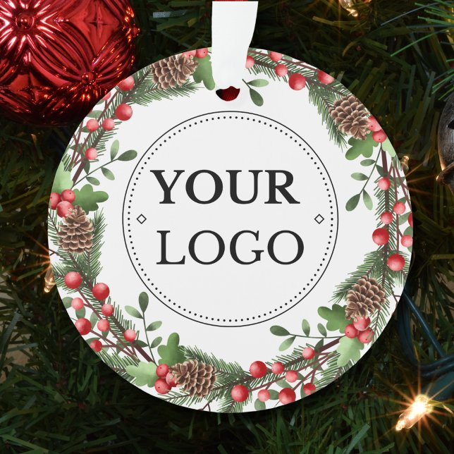 Business Logo Modern Branded Christmas Greenery  Ornament (Creator Uploaded)