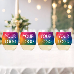 Business Logo Modern Elegant Custom Template Stemless Wine Glass