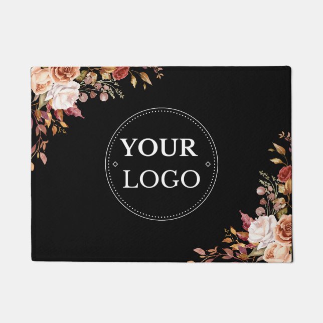 Business Logo Modern Floral Black Promotional  Doormat (Front)