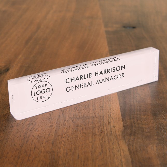 Business Logo | Modern Manager Title Blush Pink Nameplate (Side)