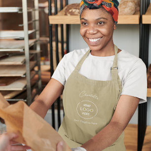Business Logo Modern Minimal Company Branded Beige Apron