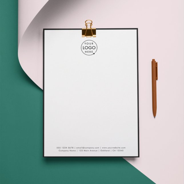 Business Logo | Modern Minimalist Black Border Custom Letterhead (Modern stylish black border business letterhead by Guava - clean, sleek, and professional.)