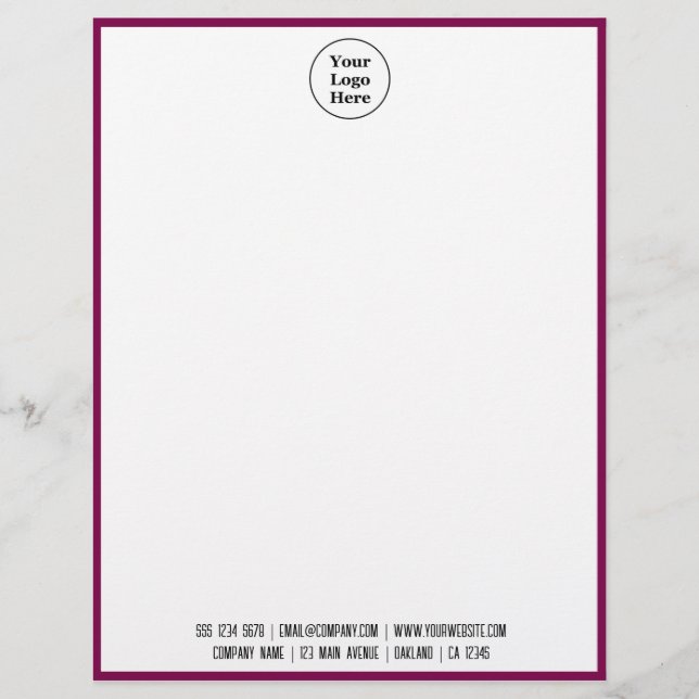 Business Logo | Modern Minimalist Red Border Custom Letterhead (Front)