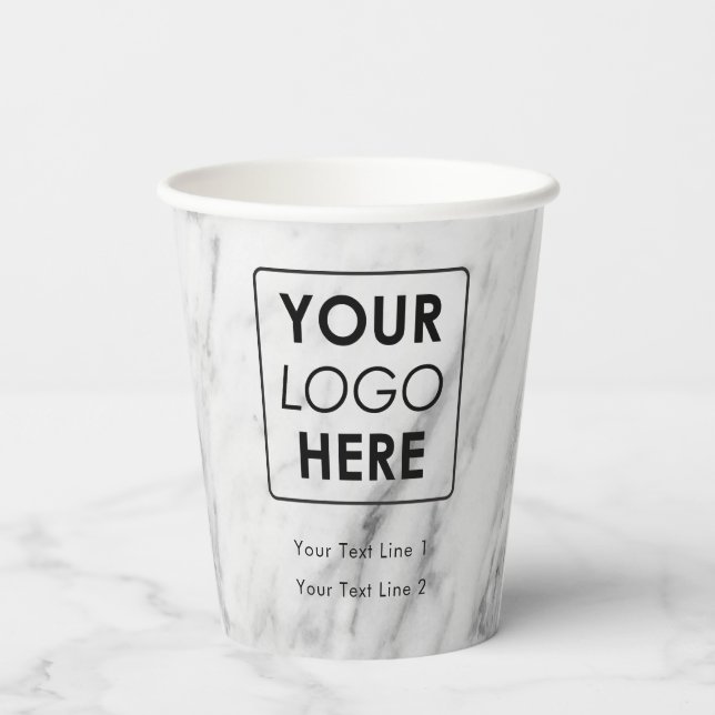 Business Logo Modern Professional White Marble Paper Cups (Back)