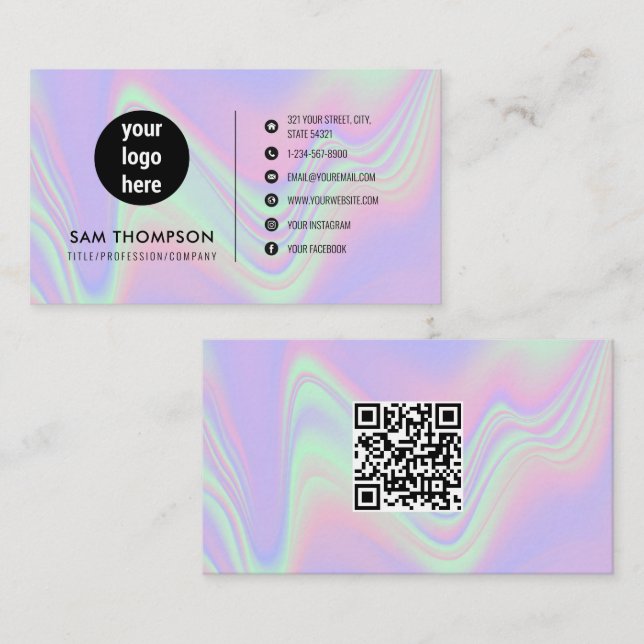 Business Logo Modern QR Code Holographic Card (Front/Back)