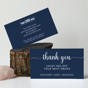Business Logo Modern Script Thank You Promotion Discount Card