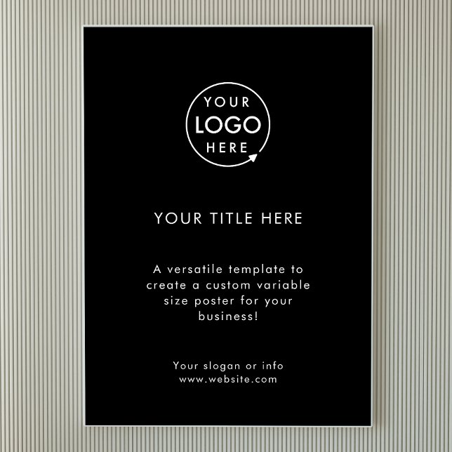 Business Logo | Modern Simple Black Promotional Poster (Sleek black company branded poster print signage for business promotion & marketing.)