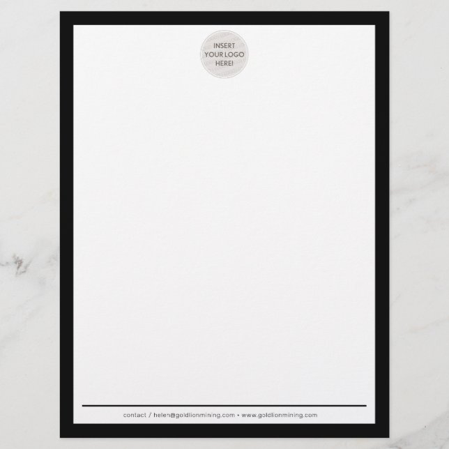 BUSINESS LOGO modern simple border black white Custom Letterhead (Front)