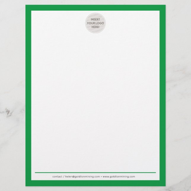 BUSINESS LOGO modern simple border kelly green Custom Letterhead (Front)