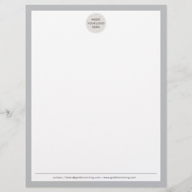 BUSINESS LOGO modern simple border pale grey Custom Letterhead (Front)