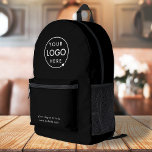Business Logo Modern Stylish Trendy Black Printed Backpack<br><div class="desc">A simple black custom business template in a modern minimalist style which can be easily updated with your company logo and company slogan or info. If you need any help personalising this product,  please contact me using the message button below and I'll be happy to help.</div>