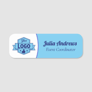 Business Logo   Modern white blue Employee Staff Name Tag