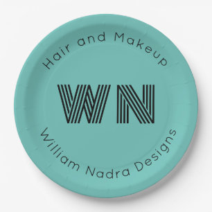 business logo monogram pale blue paper plate