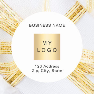 Business logo name address brand colour classic round sticker