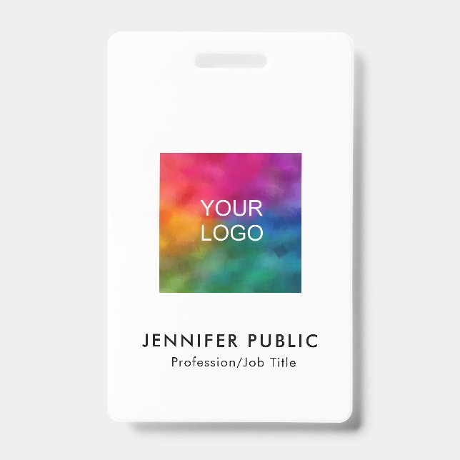 Business Logo Name And Title QR Code Template ID Badge (Front)